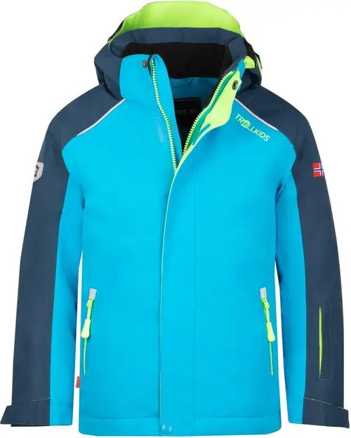 Trollkids Holmenkollen PRO Vinterjakke, Night Sky/Vivid Blue/Cool Lime, Str. 104