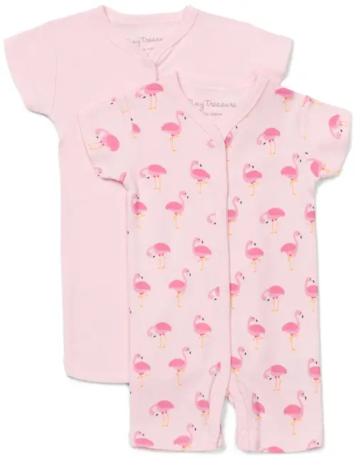 Tiny Treasure Summer Bodysuit 2-Pak, Pink/Flamingo 74, Babytøj