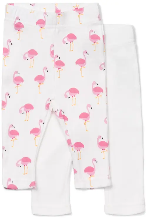 Tiny Treasure Lexi Leggings 2-Pak, White/Flamingo 68, Babytøj