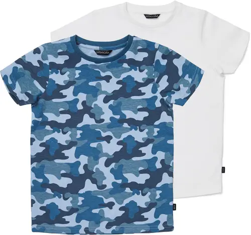 Luca &  Lola San Marino T-Shirt 2-pack, Blue Camouflage/White 110-116, Børnetøj