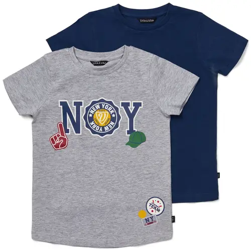 Luca &  Lola San Marino T-Shirt 2-pack, Grey Melange/Navy 122-128, Børnetøj