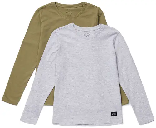 Luca &  Lola Abel Langærmet T-Shirt 2-pak, Grey Melange/Brown 134-140, Børnetøj