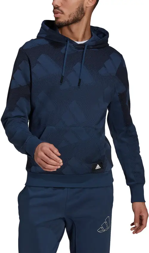 Adidas Sportswear Allover Print Pullover Hættetrøje Herre M Blå