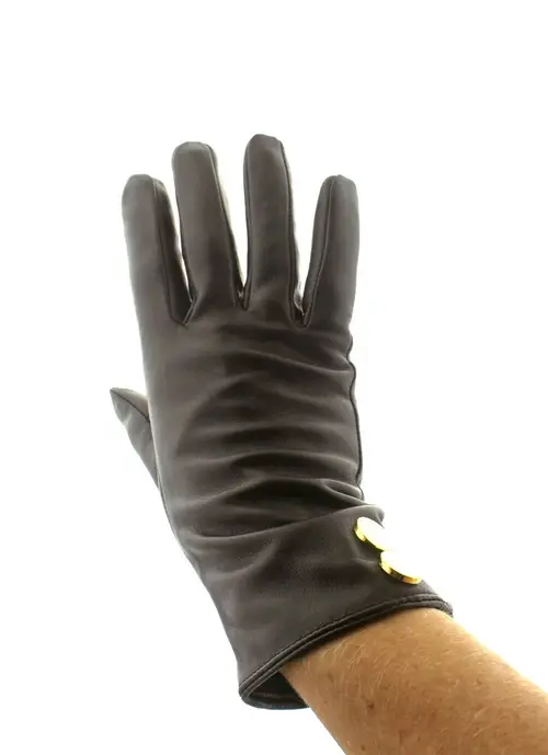 Depeche Gloves with buttons Handske - (Sort, str. Medium, Læder)