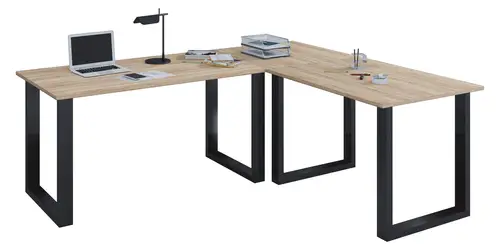 Lona hjørneskrivebord 190x190x50 cm U-stel Sonoma eg dekor, sort